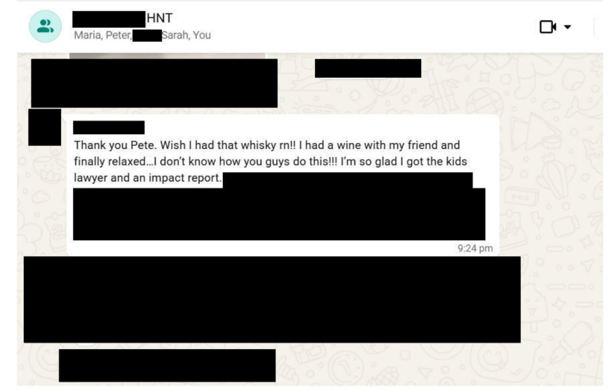 Client message — kids lawyer and impact report