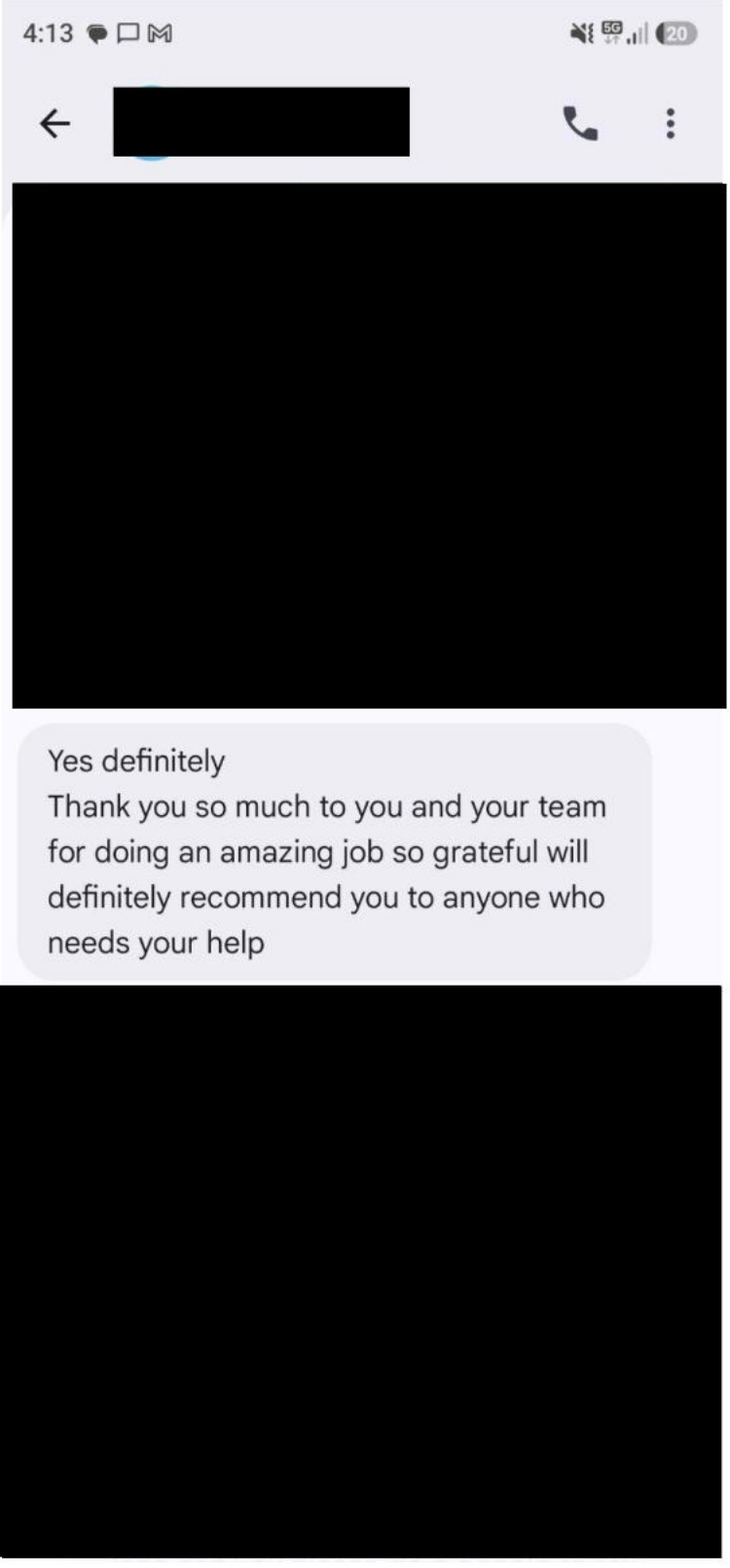 Client message — will definitely recommend you