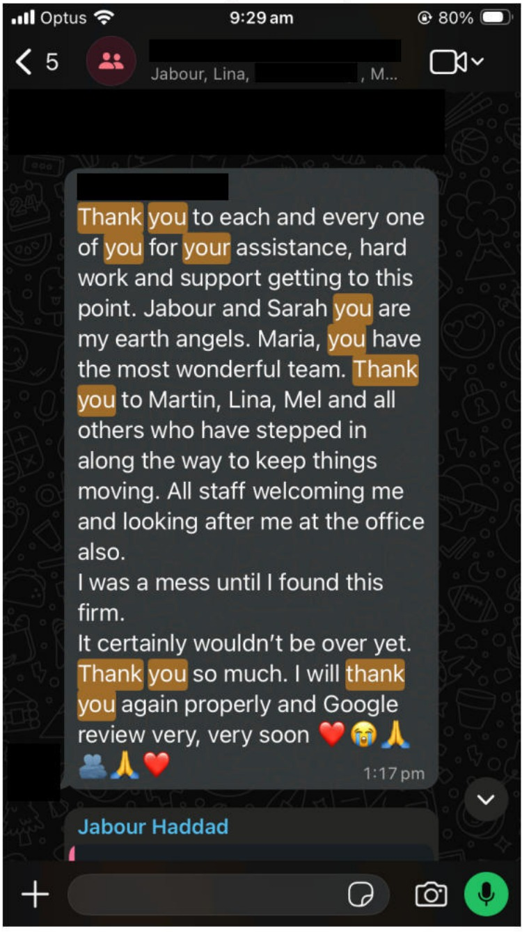 Client message — thank you to every one of you